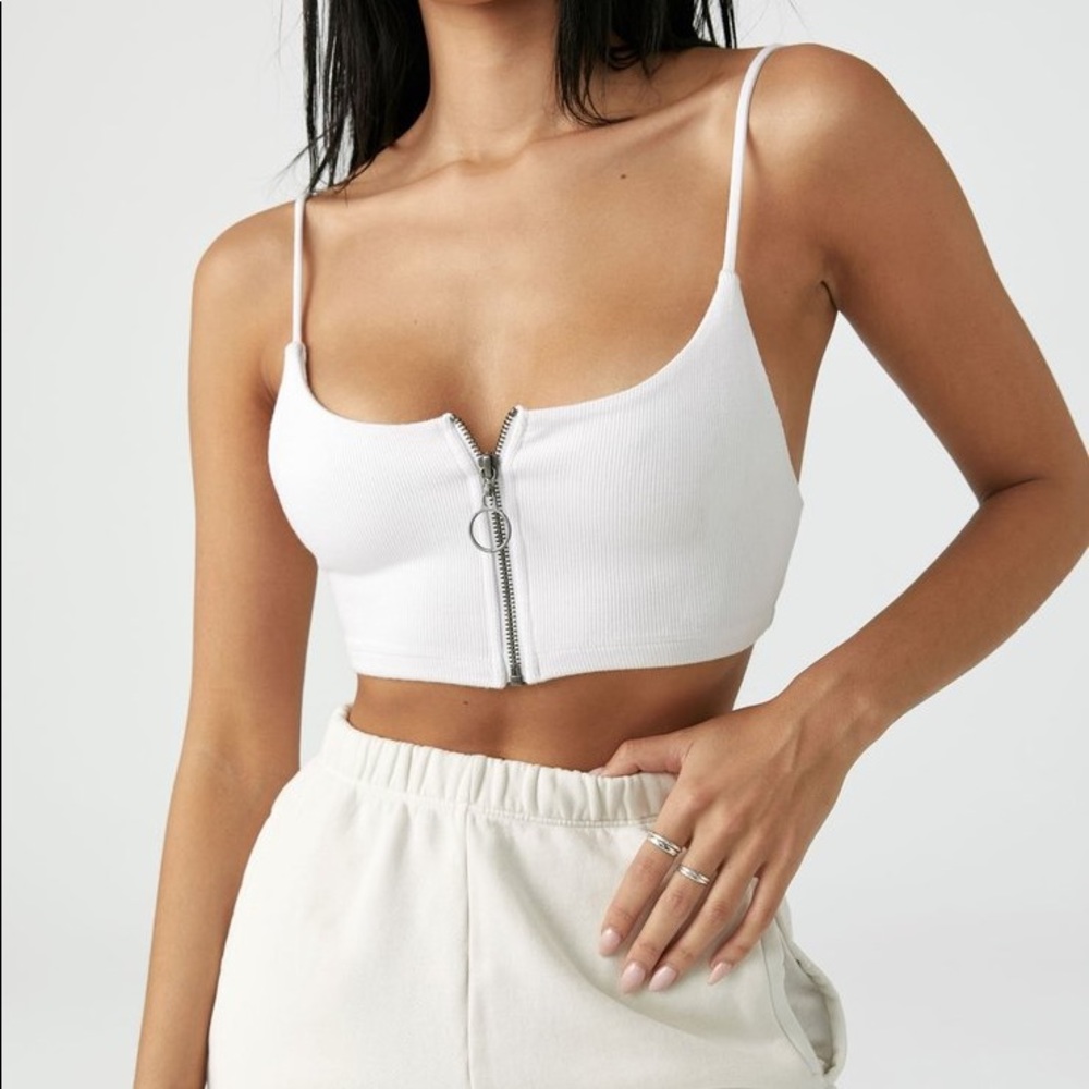 JOAH BROWN ZIP CROP TANK IN WHITE